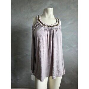 Boston Proper Beaded Blouse Bejeweled Detailed Braided Neckline Boho Sz M